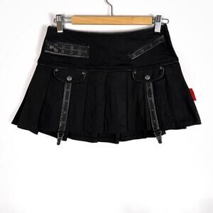 Vintage Tripp NYC Pleated Black Garter Mini Skirt Small Y2K Mall Goth Hot Topic